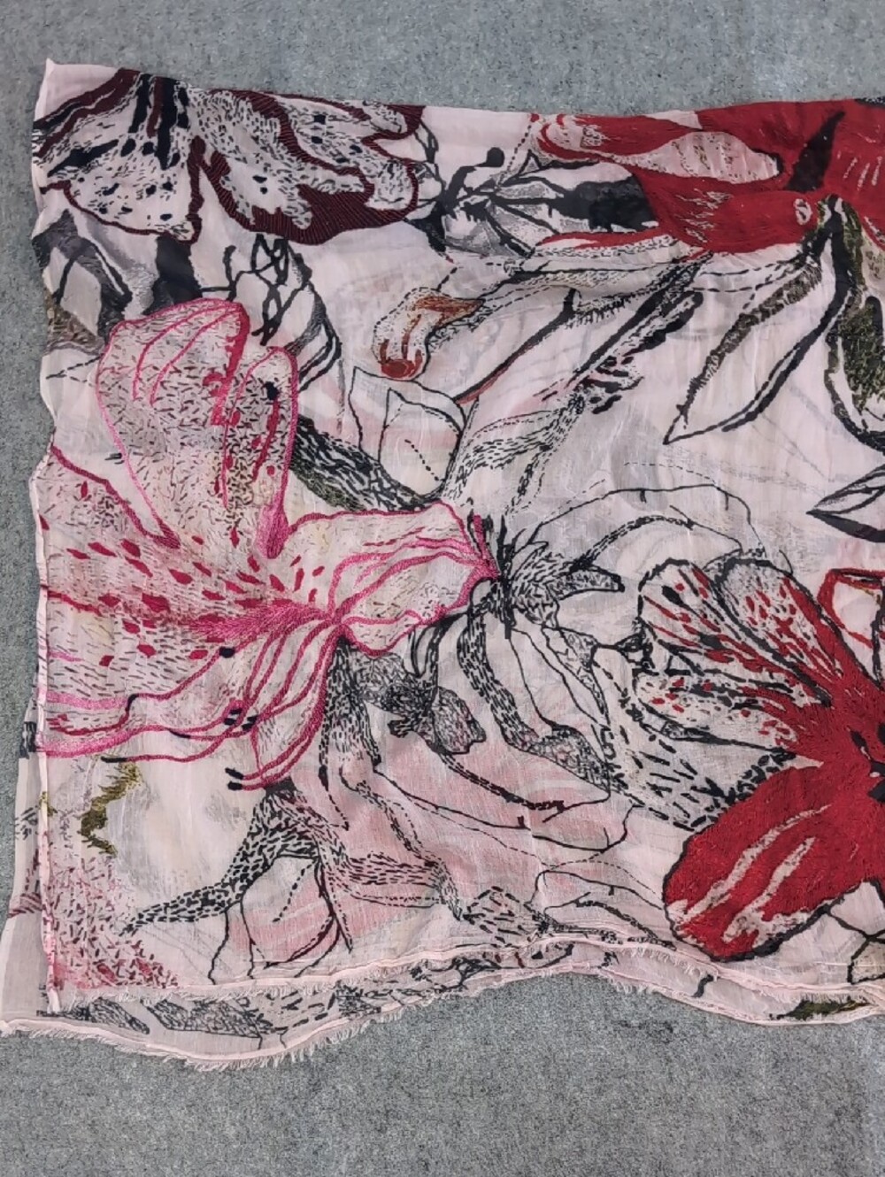 Floral Print Lightweight Scarf in Pink and Red - Picture 7 of 8
